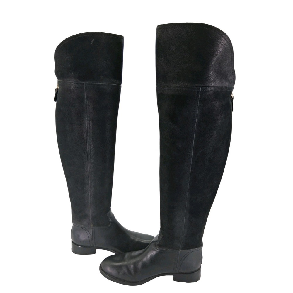 Tory Burch Boots Womens Size 7.5 38 Black Leather Over The Knee Riding Back Zip - Picture 14 of 14
